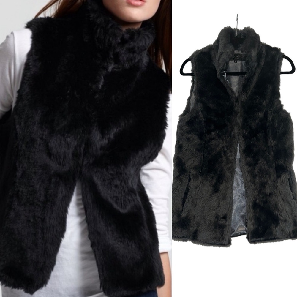 Vintage Havana Black Label Faux Fur Vest Size Small Dark Grey - Picture 2 of 13